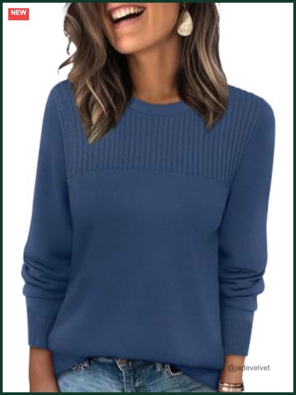 Women's Ribbed Knit Pullover Sweater, Long Sleeve Round Neck Fall Top